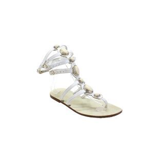 Eddydaniele Womens Leather Jeweled Thong Gladiator Sandals White Size 38 8